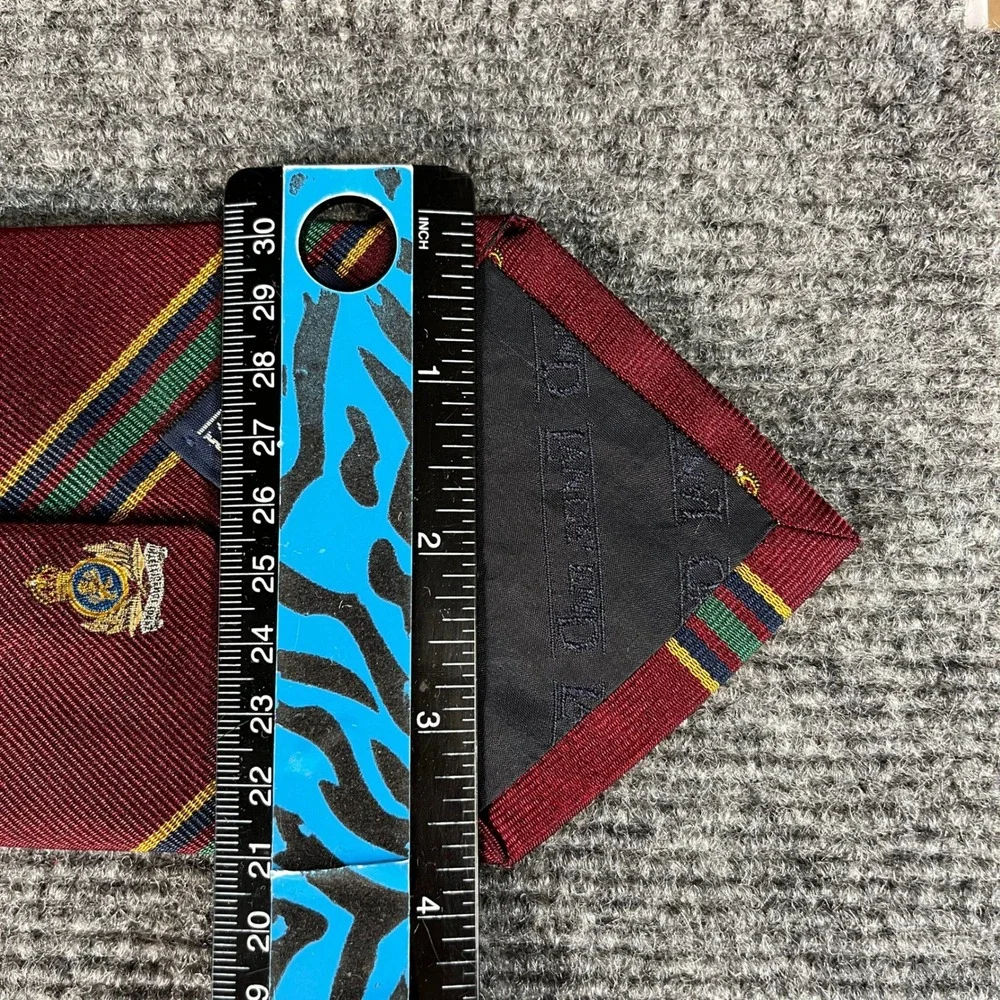 Lands End Mens Silk Necktie Burgundy Crest Repp Stripe Handsewn USA Made